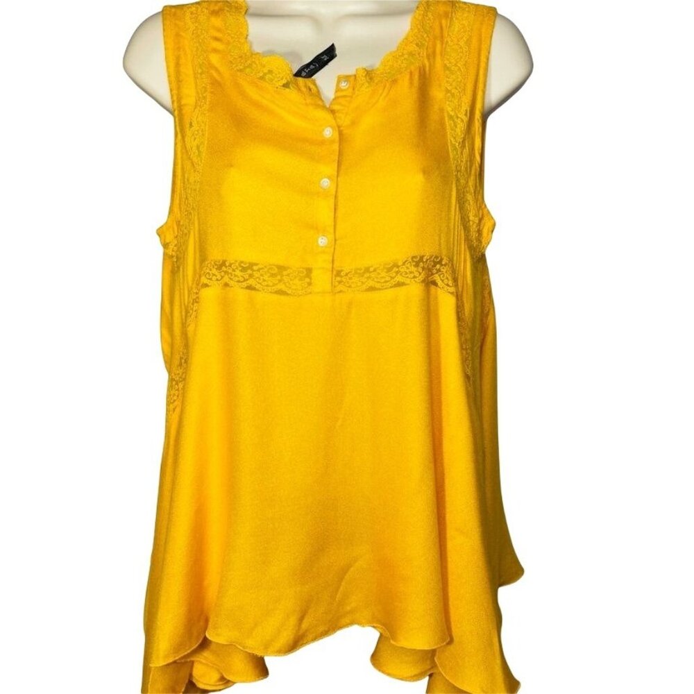 Womens Yellow Bohemian Handkerchief Blouse Size M Top u